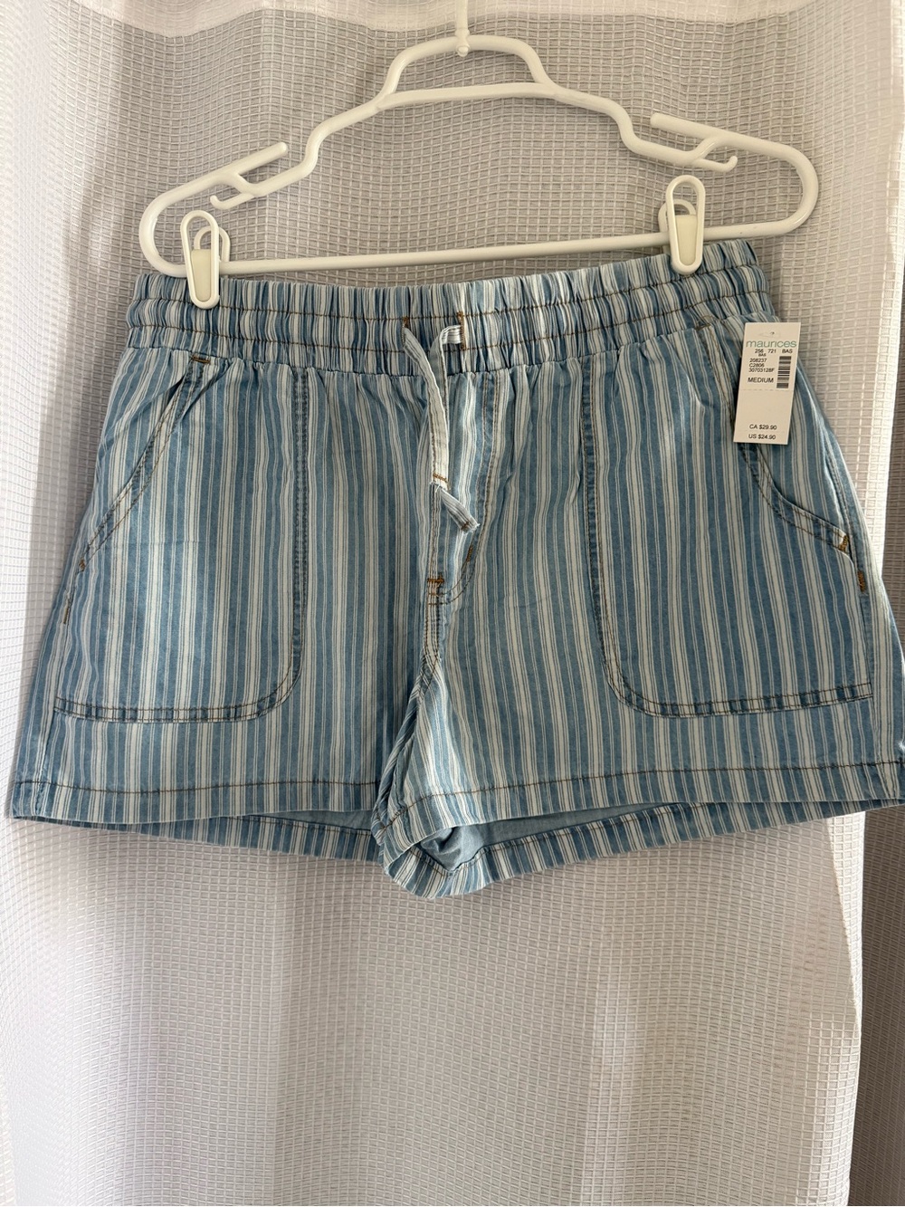 Maurices Light Blue & White Striped Drawstring Shorts